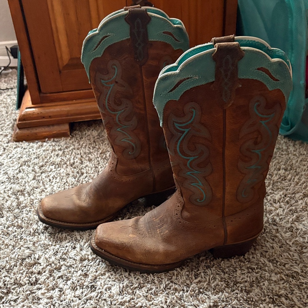 Justin Brown and Turquoise Women’s Cowboy Boots